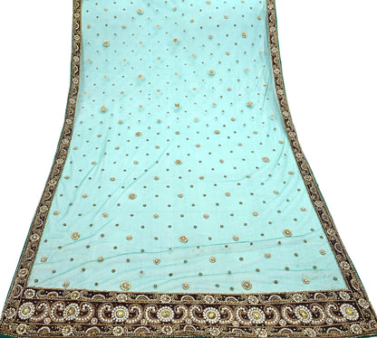 Indian Vintage Heavy Bridal Green Dupatta Net Mesh Long Stole Hand Embroidered Scarf Zardozi Zari Sequins Wedding Stole Veil hijab
