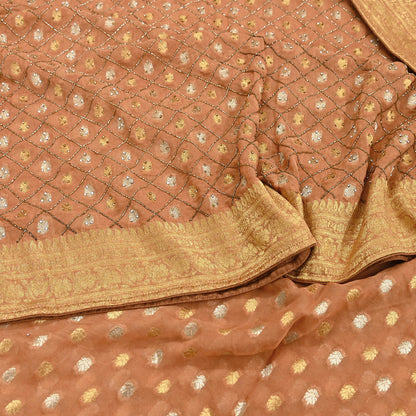 Heavy Saffron Saree Blend Georgette Hand Embroidered Sari Craft Fabric 5Yd Soft Ethnic Zari with Matching Blouse fabric