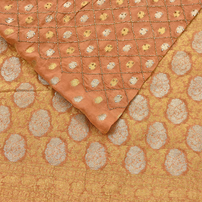 Heavy Saffron Saree Blend Georgette Hand Embroidered Sari Craft Fabric 5Yd Soft Ethnic Zari with Matching Blouse fabric