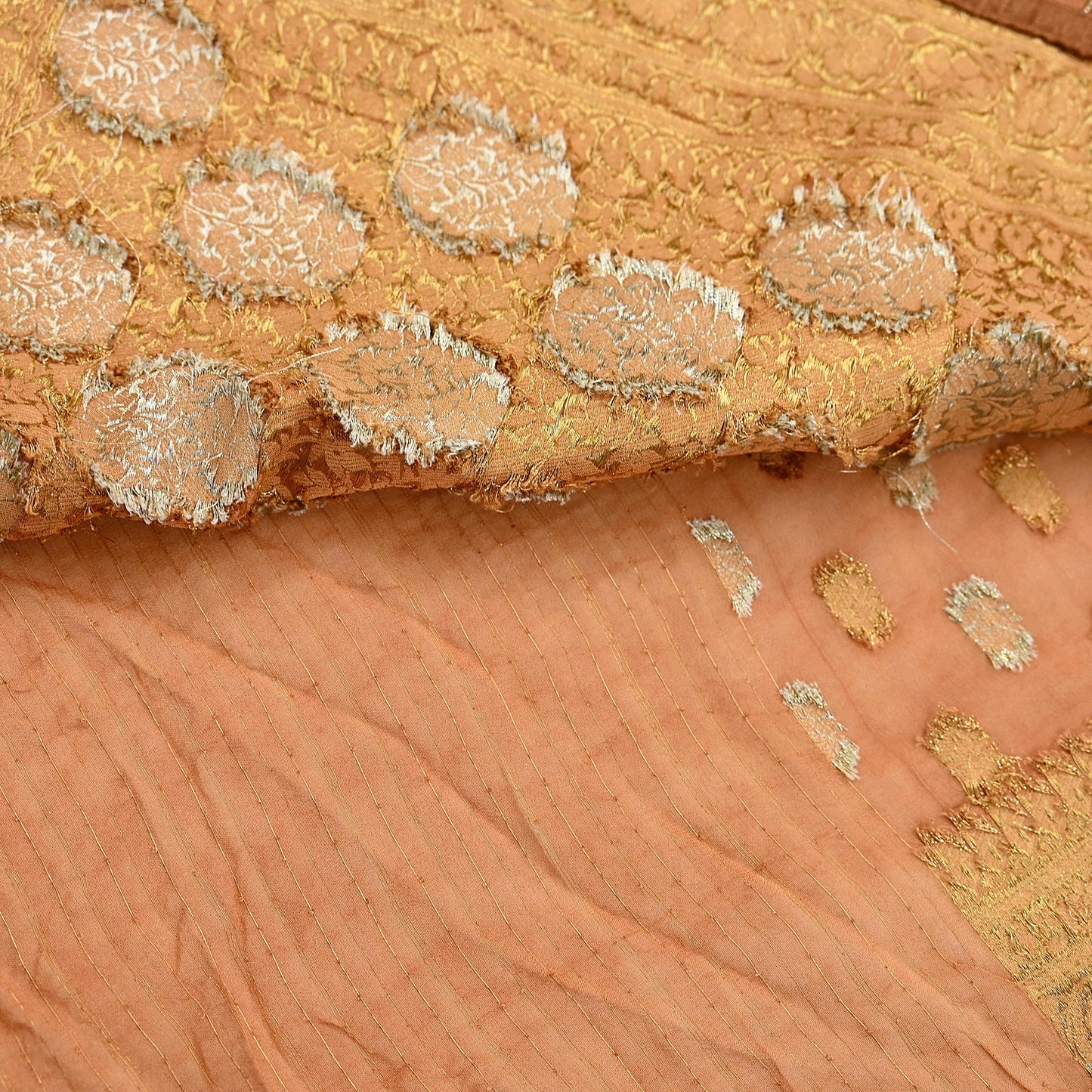 Heavy Saffron Saree Blend Georgette Hand Embroidered Sari Craft Fabric 5Yd Soft Ethnic Zari with Matching Blouse fabric