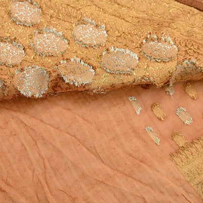 Heavy Saffron Saree Blend Georgette Hand Embroidered Sari Craft Fabric 5Yd Soft Ethnic Zari with Matching Blouse fabric