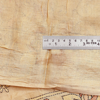 Indian Vintage Beige & Green Saree 100% Pure Silk Hand Embroidered Kantha Sari Fabric 5Yd Sewing Floral Sequin