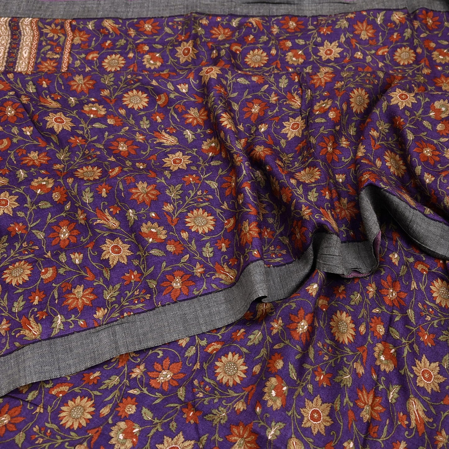 Vintage Purple Green Wool Saree Indian Pure Wool Floral Woven Fabric 6 Yard Soft Warm Craft Material for Winter Dressmaking & Sewing