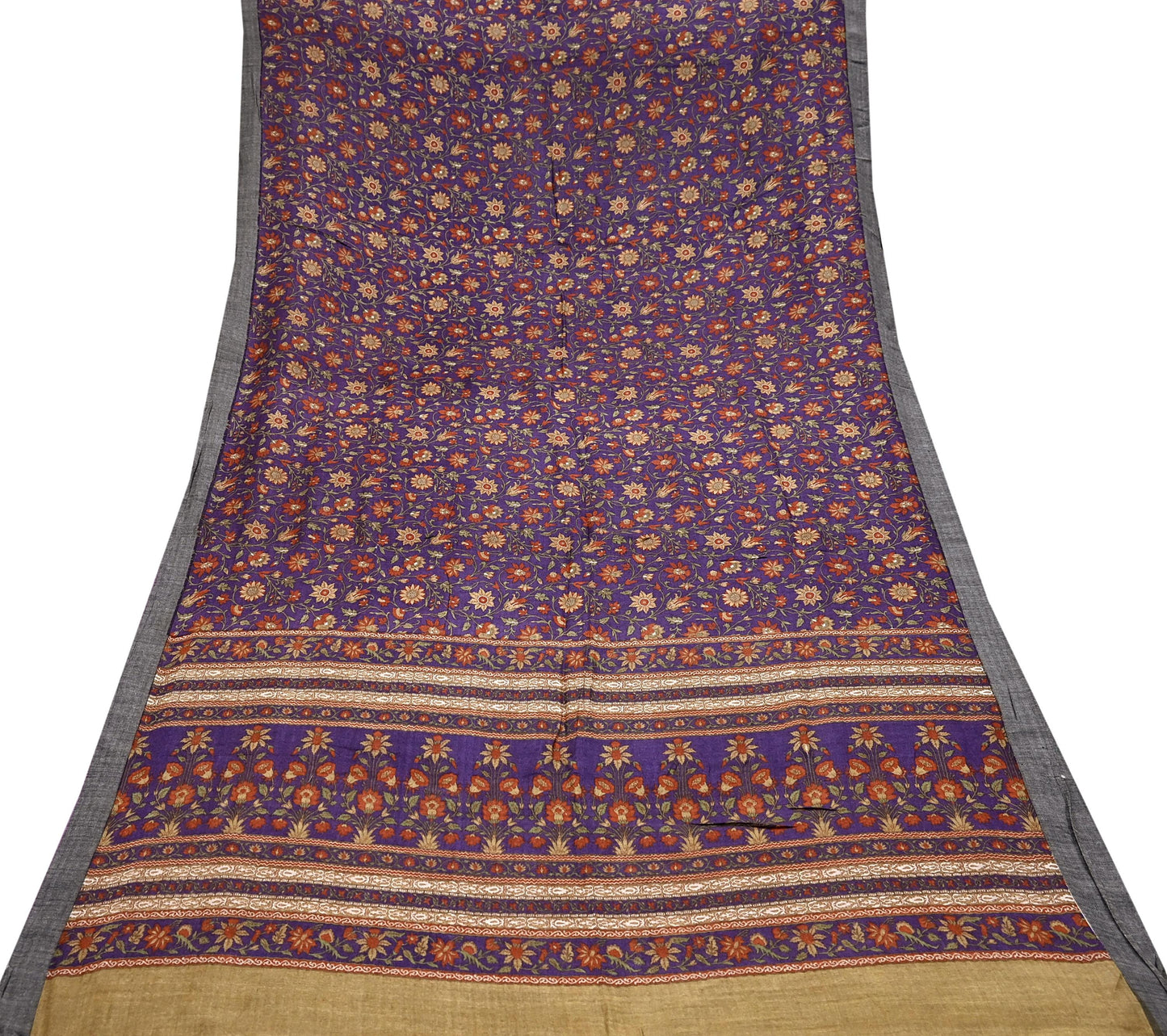 Vintage Purple Green Wool Saree Indian Pure Wool Floral Woven Fabric 6 Yard Soft Warm Craft Material for Winter Dressmaking & Sewing