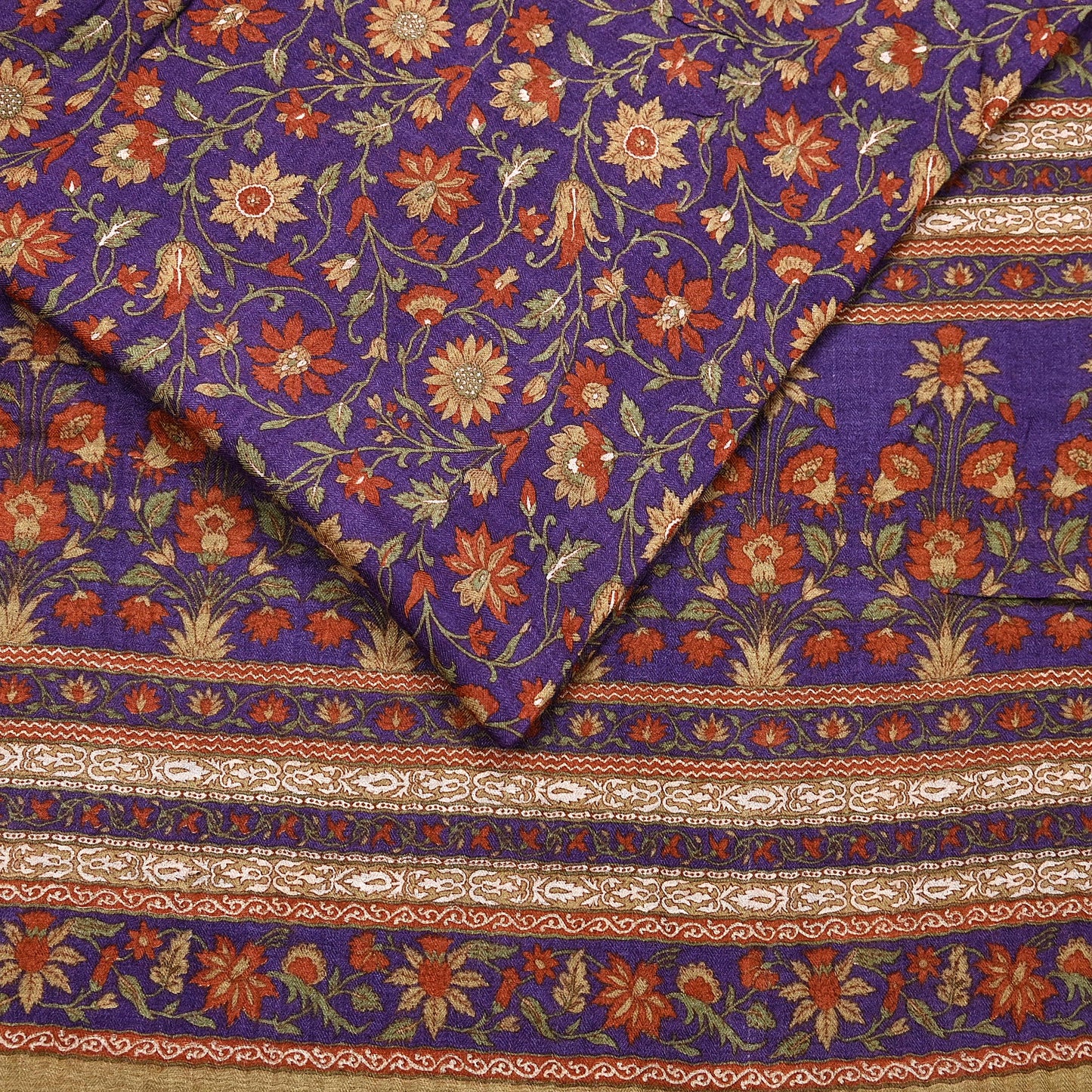 Vintage Purple Green Wool Saree Indian Pure Wool Floral Woven Fabric 6 Yard Soft Warm Craft Material for Winter Dressmaking & Sewing