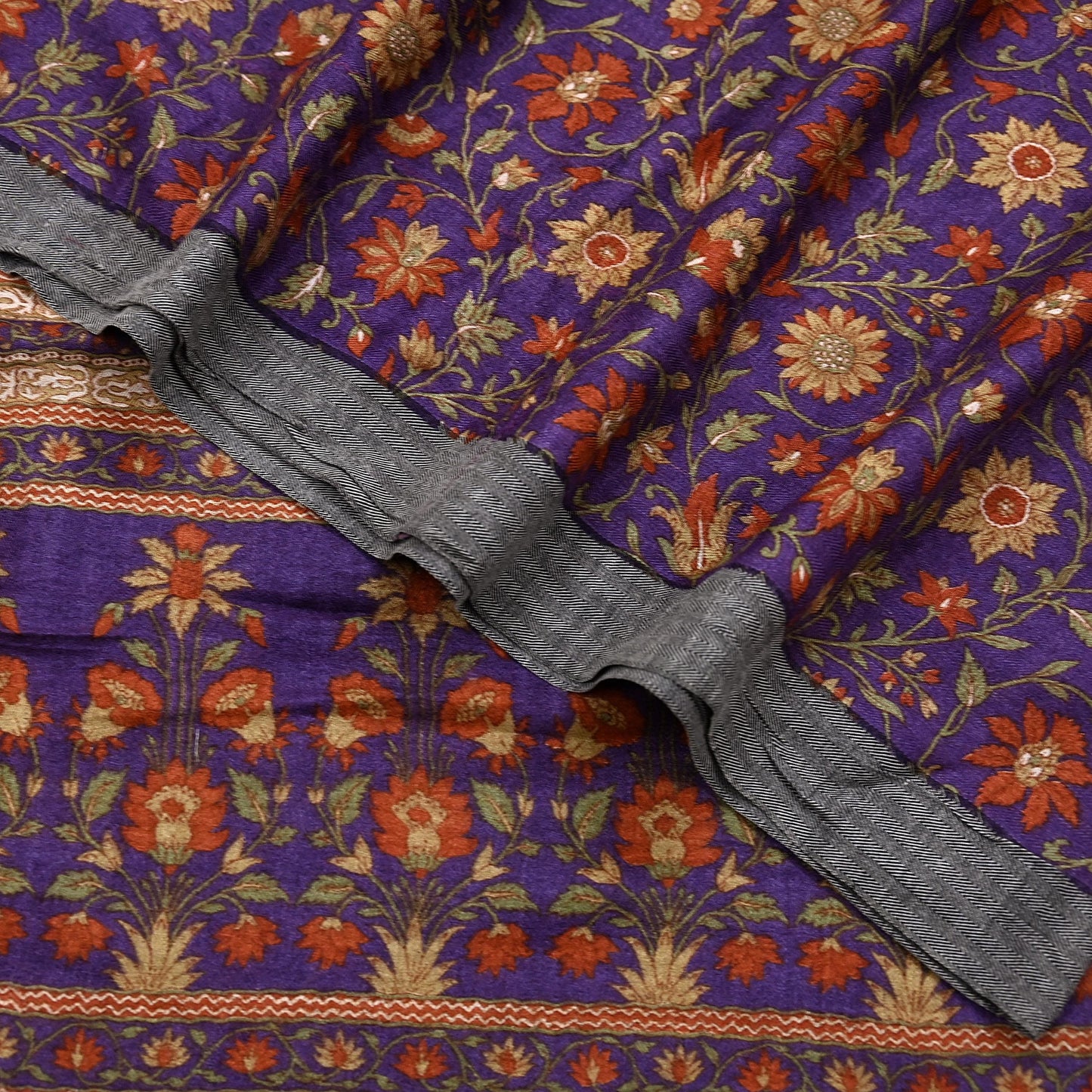 Vintage Purple Green Wool Saree Indian Pure Wool Floral Woven Fabric 6 Yard Soft Warm Craft Material for Winter Dressmaking & Sewing