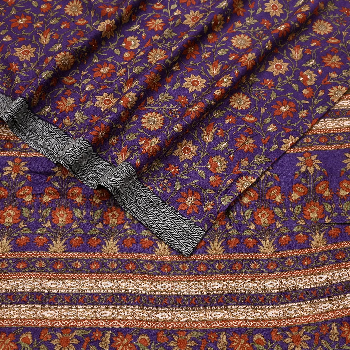 Vintage Purple Green Wool Saree Indian Pure Wool Floral Woven Fabric 6 Yard Soft Warm Craft Material for Winter Dressmaking & Sewing