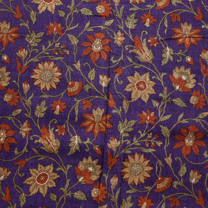 Vintage Purple Green Wool Saree Indian Pure Wool Floral Woven Fabric 6 Yard Soft Warm Craft Material for Winter Dressmaking & Sewing