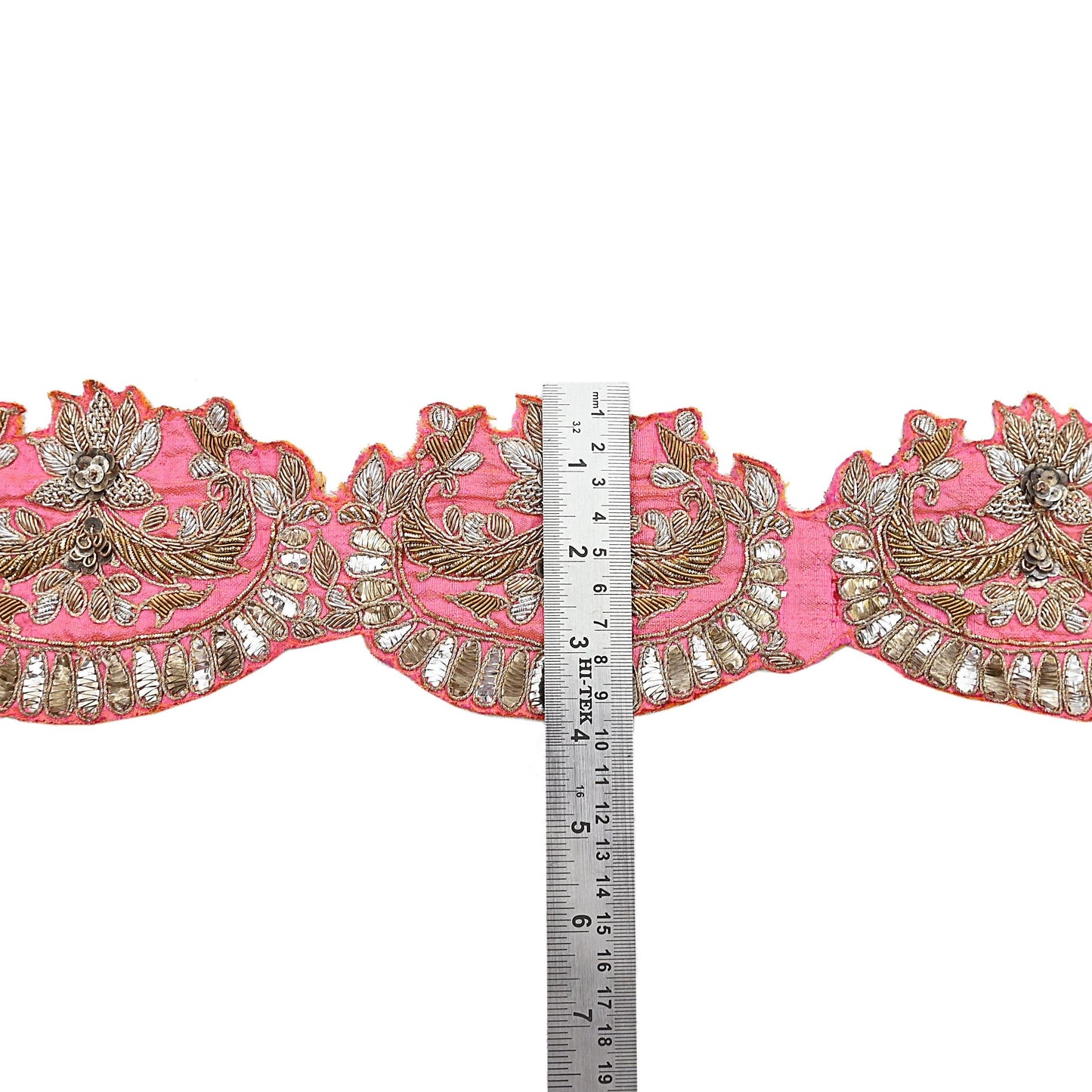 Indian Vintage Peach Sari Border, Anamika Khanna Hand Embroidered Dabka Zari Trim, Designer Craft Lace, Sewing Ribbon 1 Yard
