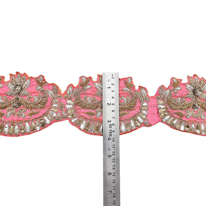 Indian Vintage Peach Sari Border, Anamika Khanna Hand Embroidered Dabka Zari Trim, Designer Craft Lace, Sewing Ribbon 1 Yard