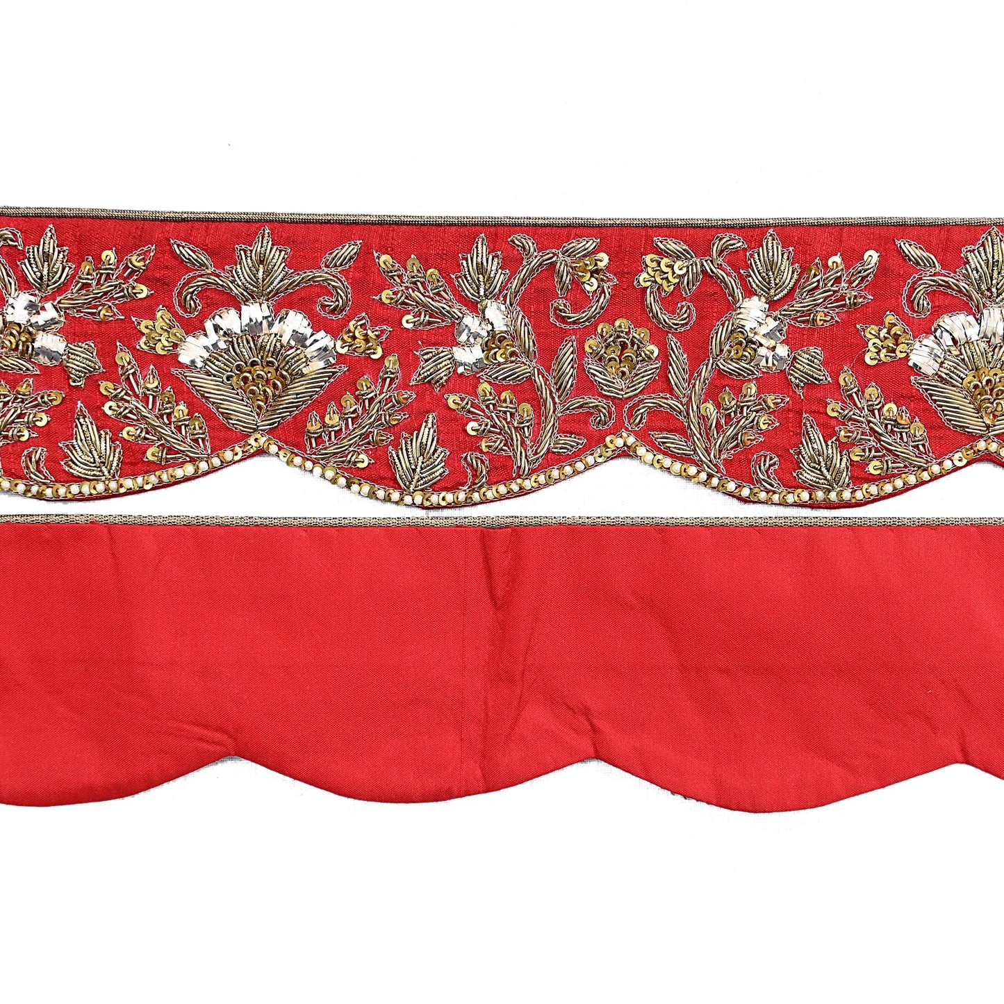 Indian Vintage Red Sari Border Sabyasachi Hand Embroidered Zari Dabka Lace Designer Sewing Trim Ribbon Bridal Craft Fabric 1 Yard