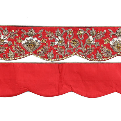 Indian Vintage Red Sari Border Sabyasachi Hand Embroidered Zari Dabka Lace Designer Sewing Trim Ribbon Bridal Craft Fabric 1 Yard