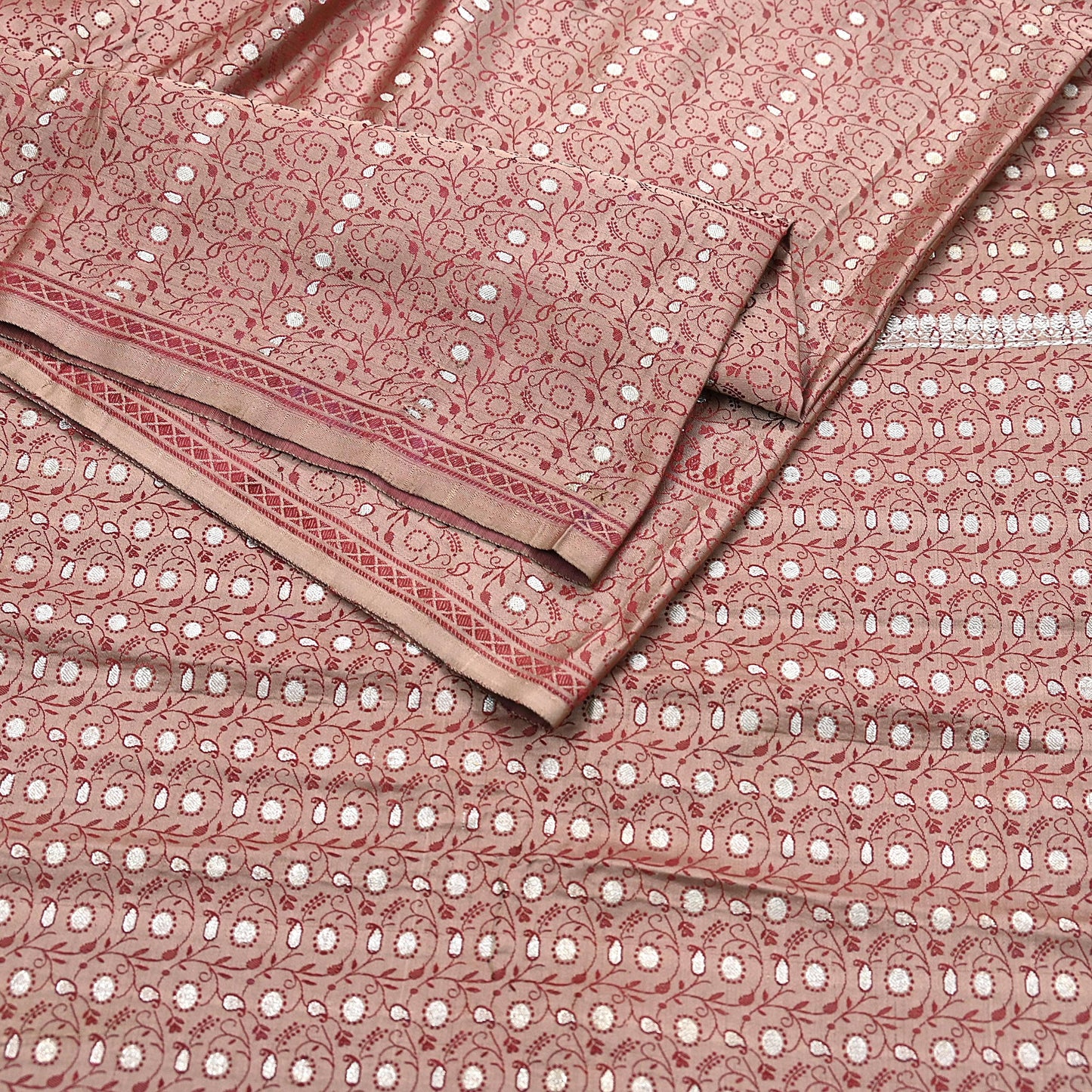 Vintage Brown Banarasi Silk Saree Pure Satin Silk Handwoven Tanchoi Fabric with Paisley Weave 5 Yard Dressmaking Craft Material