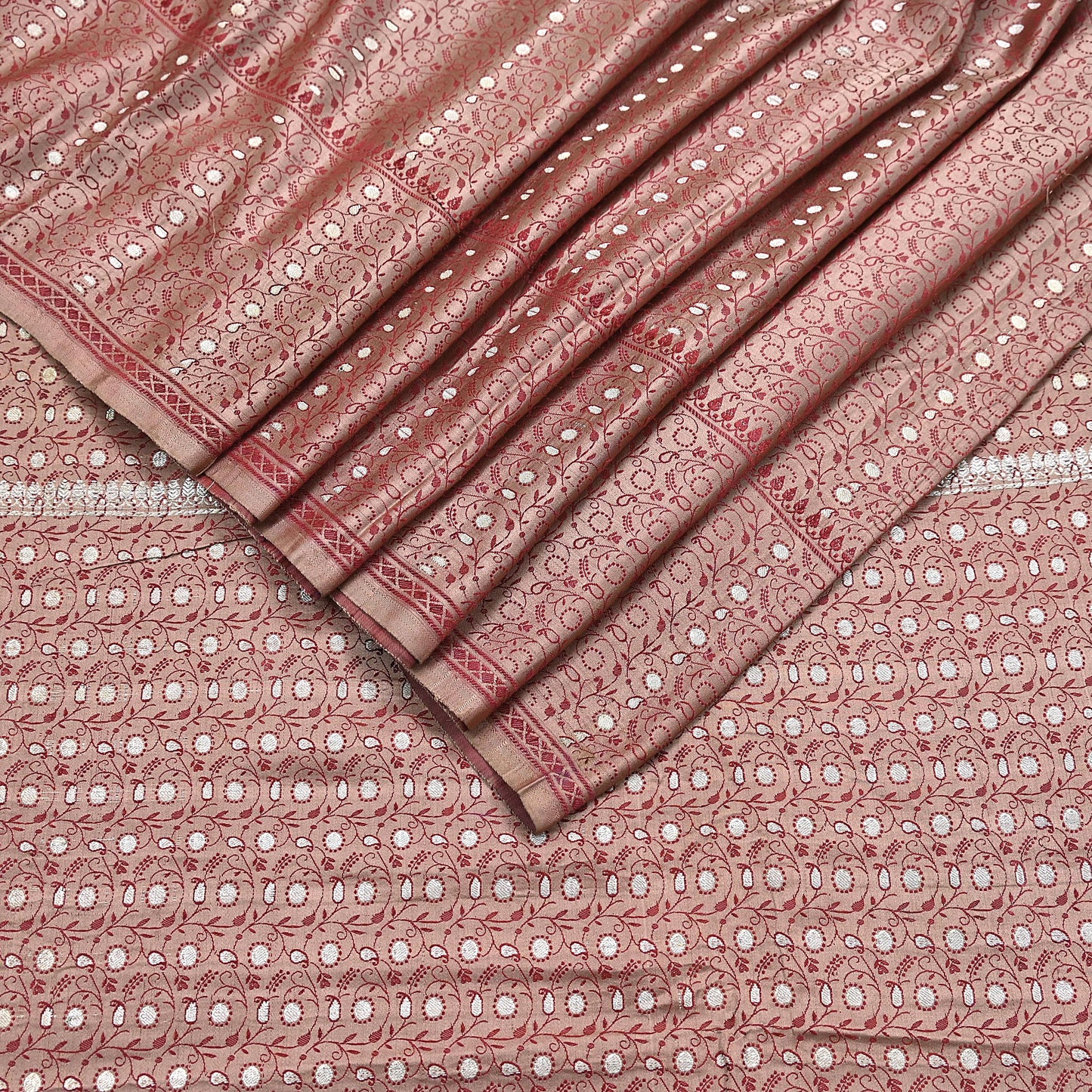 Vintage Brown Banarasi Silk Saree Pure Satin Silk Handwoven Tanchoi Fabric with Paisley Weave 5 Yard Dressmaking Craft Material