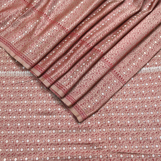 Vintage Brown Banarasi Silk Saree Pure Satin Silk Handwoven Tanchoi Fabric with Paisley Weave 5 Yard Dressmaking Craft Material