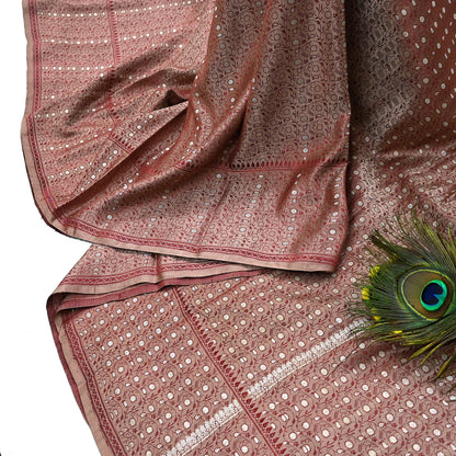 Vintage Brown Banarasi Silk Saree Pure Satin Silk Handwoven Tanchoi Fabric with Paisley Weave 5 Yard Dressmaking Craft Material
