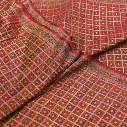 Indian Vintage Sari Maroon Heavy Wedding Pure Satin Silk Woven Banarasi Tanchoi Saree 5Yd Ethnic Craft Fabric Upcycle Bridal Heavy Sarees