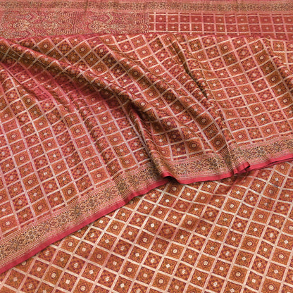 Indian Vintage Sari Maroon Heavy Wedding Pure Satin Silk Woven Banarasi Tanchoi Saree 5Yd Ethnic Craft Fabric Upcycle Bridal Heavy Sarees