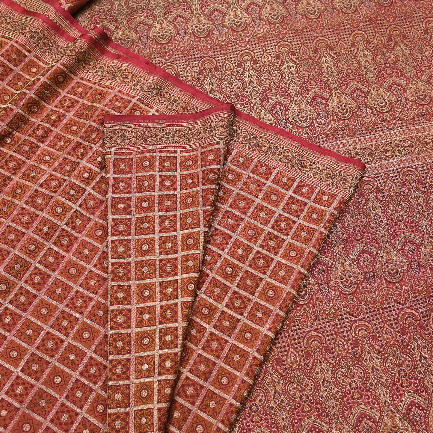 Indian Vintage Sari Maroon Heavy Wedding Pure Satin Silk Woven Banarasi Tanchoi Saree 5Yd Ethnic Craft Fabric Upcycle Bridal Heavy Sarees