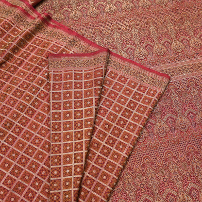 Indian Vintage Sari Maroon Heavy Wedding Pure Satin Silk Woven Banarasi Tanchoi Saree 5Yd Ethnic Craft Fabric Upcycle Bridal Heavy Sarees