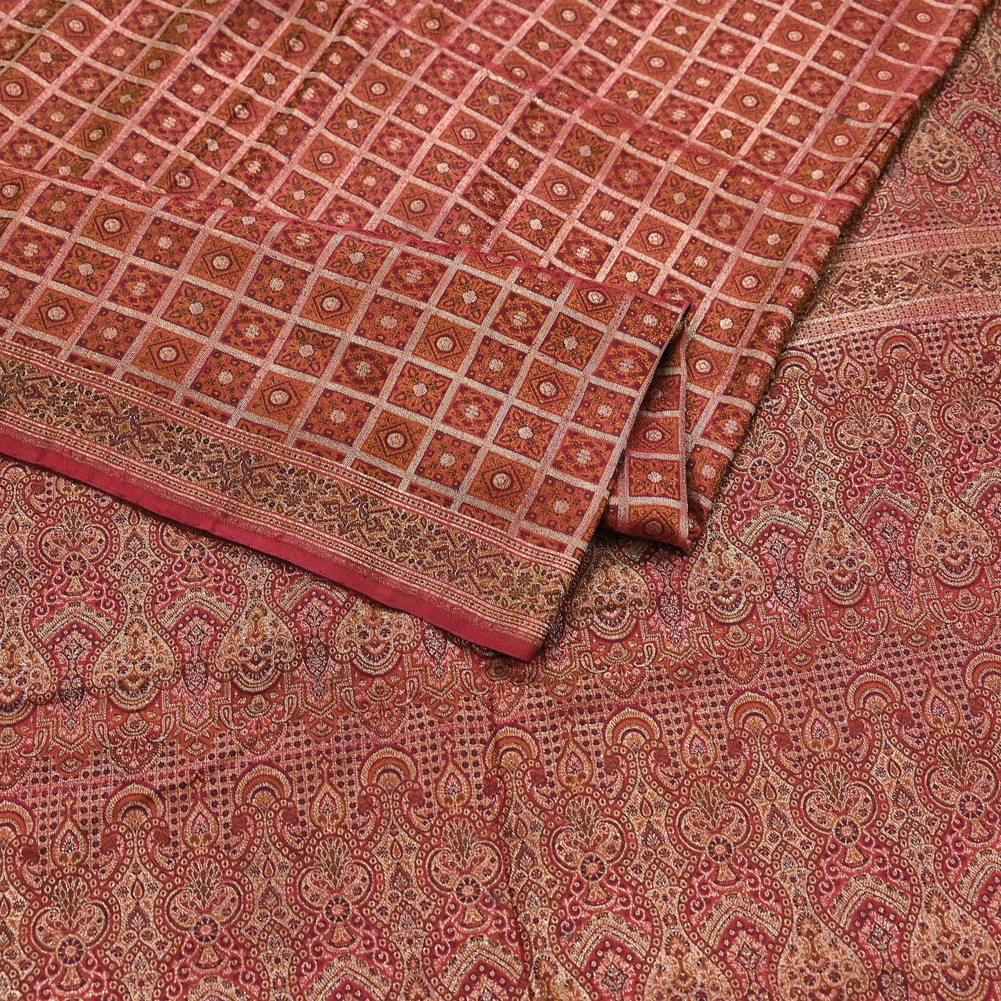 Indian Vintage Sari Maroon Heavy Wedding Pure Satin Silk Woven Banarasi Tanchoi Saree 5Yd Ethnic Craft Fabric Upcycle Bridal Heavy Sarees