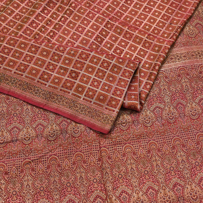 Indian Vintage Sari Maroon Heavy Wedding Pure Satin Silk Woven Banarasi Tanchoi Saree 5Yd Ethnic Craft Fabric Upcycle Bridal Heavy Sarees