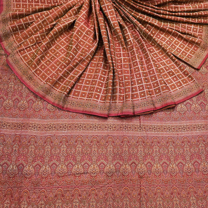 Indian Vintage Sari Maroon Heavy Wedding Pure Satin Silk Woven Banarasi Tanchoi Saree 5Yd Ethnic Craft Fabric Upcycle Bridal Heavy Sarees
