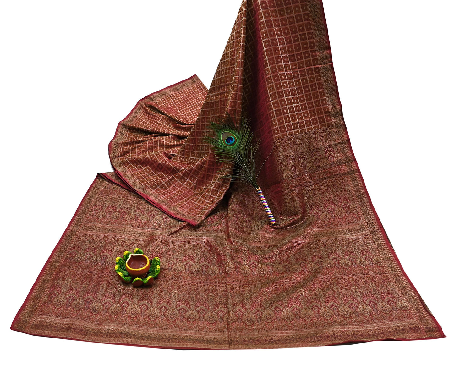 Indian Vintage Sari Maroon Heavy Wedding Pure Satin Silk Woven Banarasi Tanchoi Saree 5Yd Ethnic Craft Fabric Upcycle Bridal Heavy Sarees