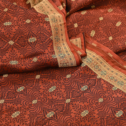 Vintage Orange Banarasi Silk Saree Pure Satin Silk Handwoven Tanchoi Fabric with Floral Weave 5 Yard Dressmaking Craft Material