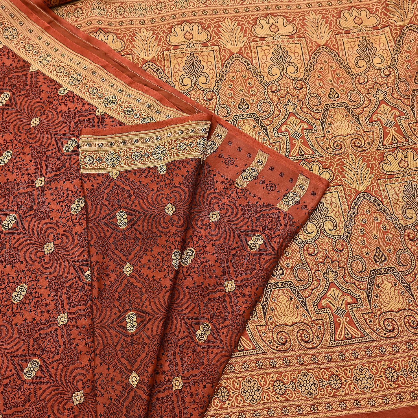 Vintage Orange Banarasi Silk Saree Pure Satin Silk Handwoven Tanchoi Fabric with Floral Weave 5 Yard Dressmaking Craft Material