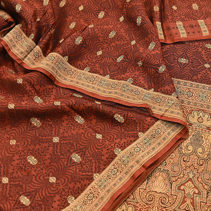 Vintage Orange Banarasi Silk Saree Pure Satin Silk Handwoven Tanchoi Fabric with Floral Weave 5 Yard Dressmaking Craft Material