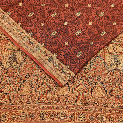 Vintage Orange Banarasi Silk Saree Pure Satin Silk Handwoven Tanchoi Fabric with Floral Weave 5 Yard Dressmaking Craft Material
