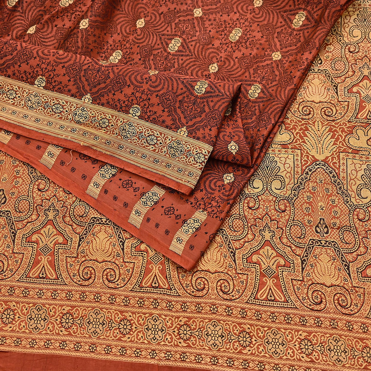 Vintage Orange Banarasi Silk Saree Pure Satin Silk Handwoven Tanchoi Fabric with Floral Weave 5 Yard Dressmaking Craft Material
