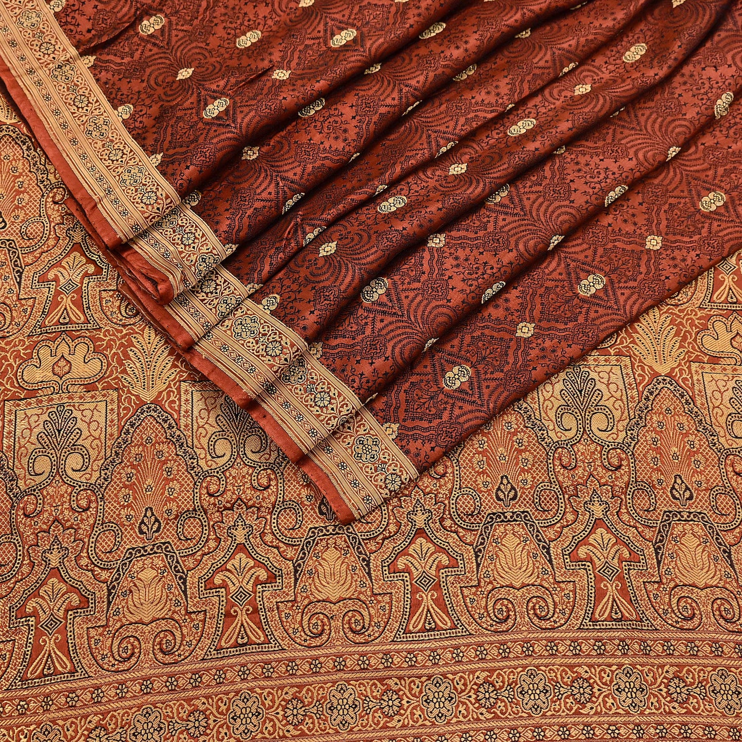 Vintage Orange Banarasi Silk Saree Pure Satin Silk Handwoven Tanchoi Fabric with Floral Weave 5 Yard Dressmaking Craft Material