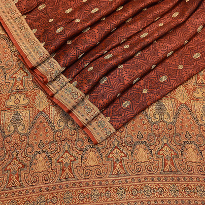 Vintage Orange Banarasi Silk Saree Pure Satin Silk Handwoven Tanchoi Fabric with Floral Weave 5 Yard Dressmaking Craft Material