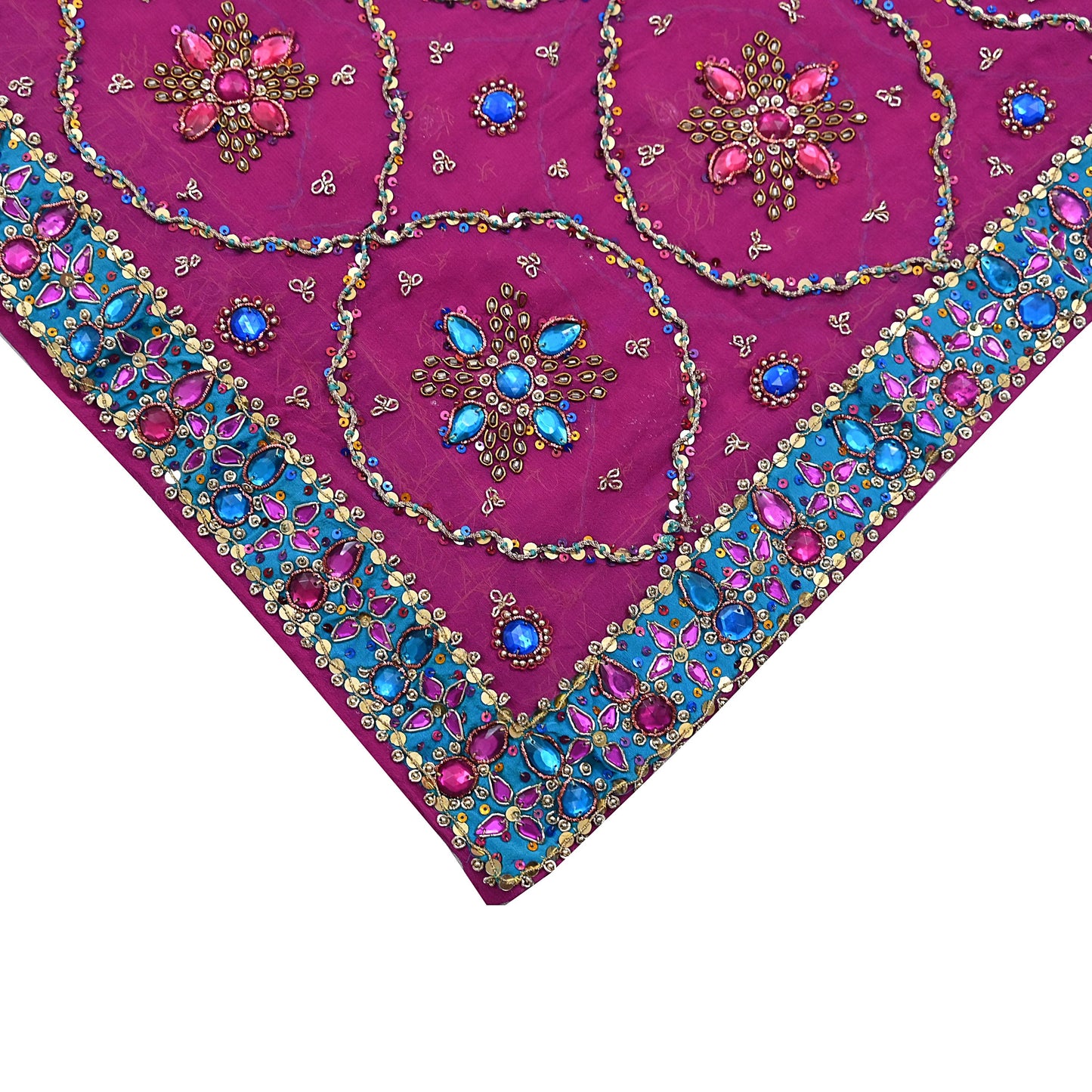 Indian Vintage Heavy Magenta Bridal Dupatta Pure Georgette Silk Hand Embroidered Zardozi, Dabka, Zari Work Party Wear Long Stole
