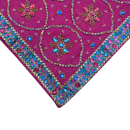 Indian Vintage Heavy Magenta Bridal Dupatta Pure Georgette Silk Hand Embroidered Zardozi, Dabka, Zari Work Party Wear Long Stole