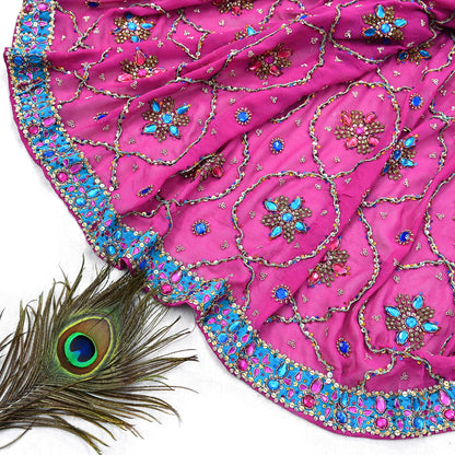 Indian Vintage Heavy Magenta Bridal Dupatta Pure Georgette Silk Hand Embroidered Zardozi, Dabka, Zari Work Party Wear Long Stole