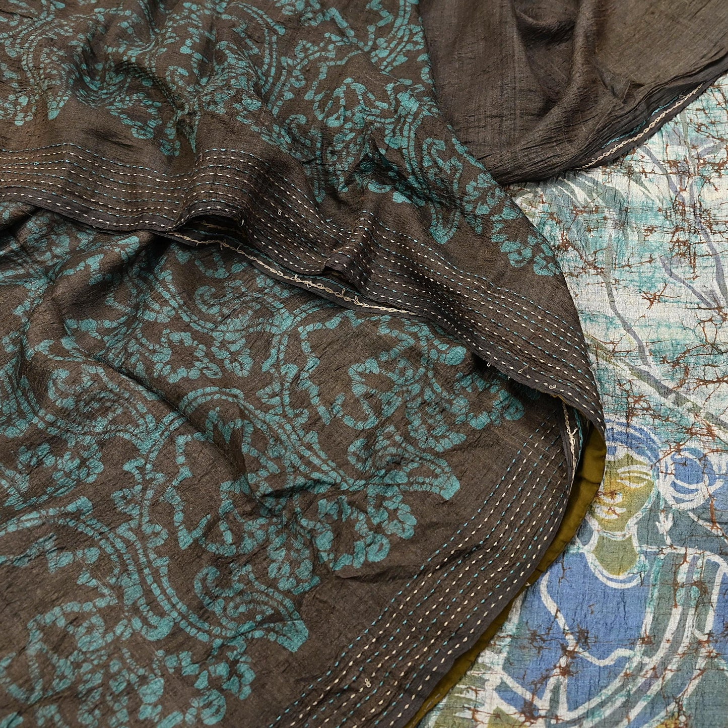 Vintage Brown Pure Khadi Silk Saree 6Yd Handloom batik Indian Sari Soft Fabric Sustainable Craft Textile Boho Dressmaking Material