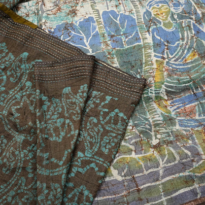 Vintage Brown Pure Khadi Silk Saree 6Yd Handloom batik Indian Sari Soft Fabric Sustainable Craft Textile Boho Dressmaking Material