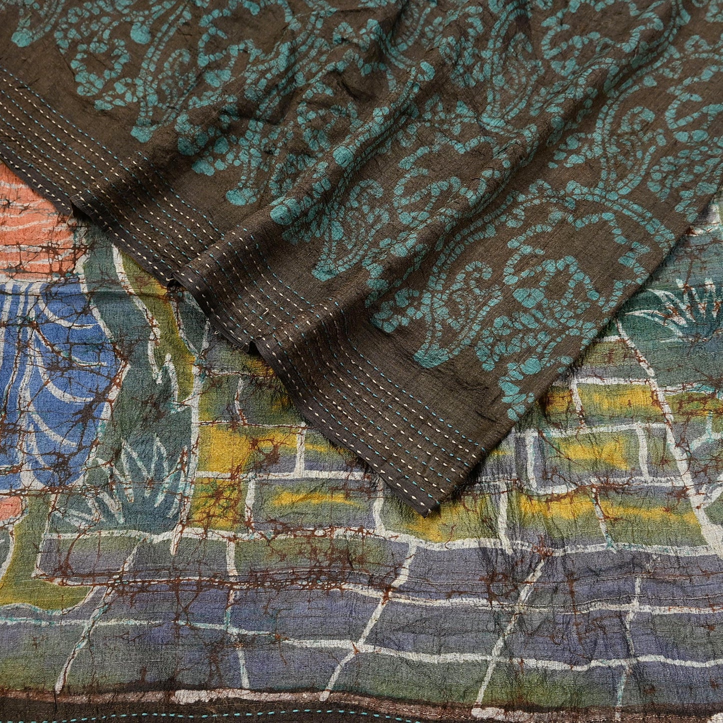 Vintage Brown Pure Khadi Silk Saree 6Yd Handloom batik Indian Sari Soft Fabric Sustainable Craft Textile Boho Dressmaking Material
