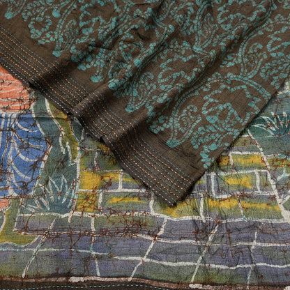 Vintage Brown Pure Khadi Silk Saree 6Yd Handloom batik Indian Sari Soft Fabric Sustainable Craft Textile Boho Dressmaking Material