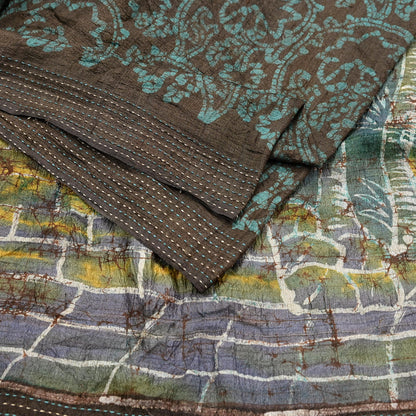 Vintage Brown Pure Khadi Silk Saree 6Yd Handloom batik Indian Sari Soft Fabric Sustainable Craft Textile Boho Dressmaking Material