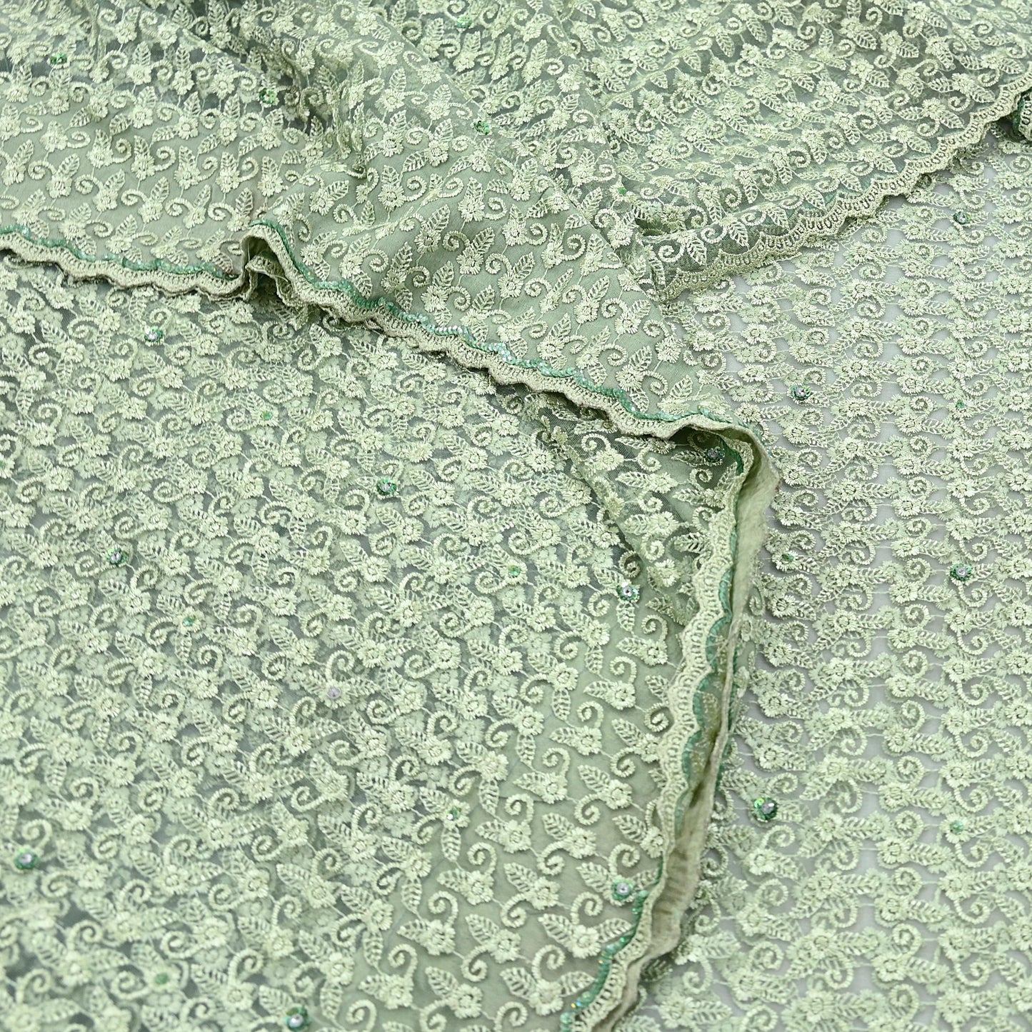 Indian Vintage Heavy Sari Green Net/Mesh Embroidered Sarees 5Yd Sewing Soft Floral Craft Fabric Dress making Crafting Bollywood sari