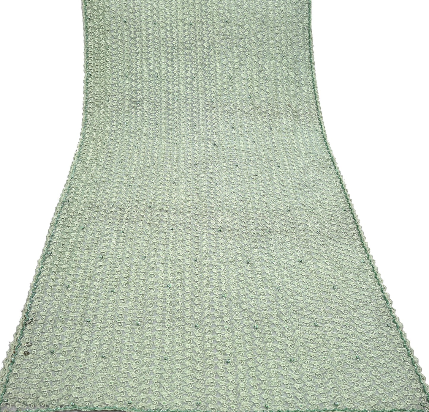 Indian Vintage Heavy Sari Green Net/Mesh Embroidered Sarees 5Yd Sewing Soft Floral Craft Fabric Dress making Crafting Bollywood sari