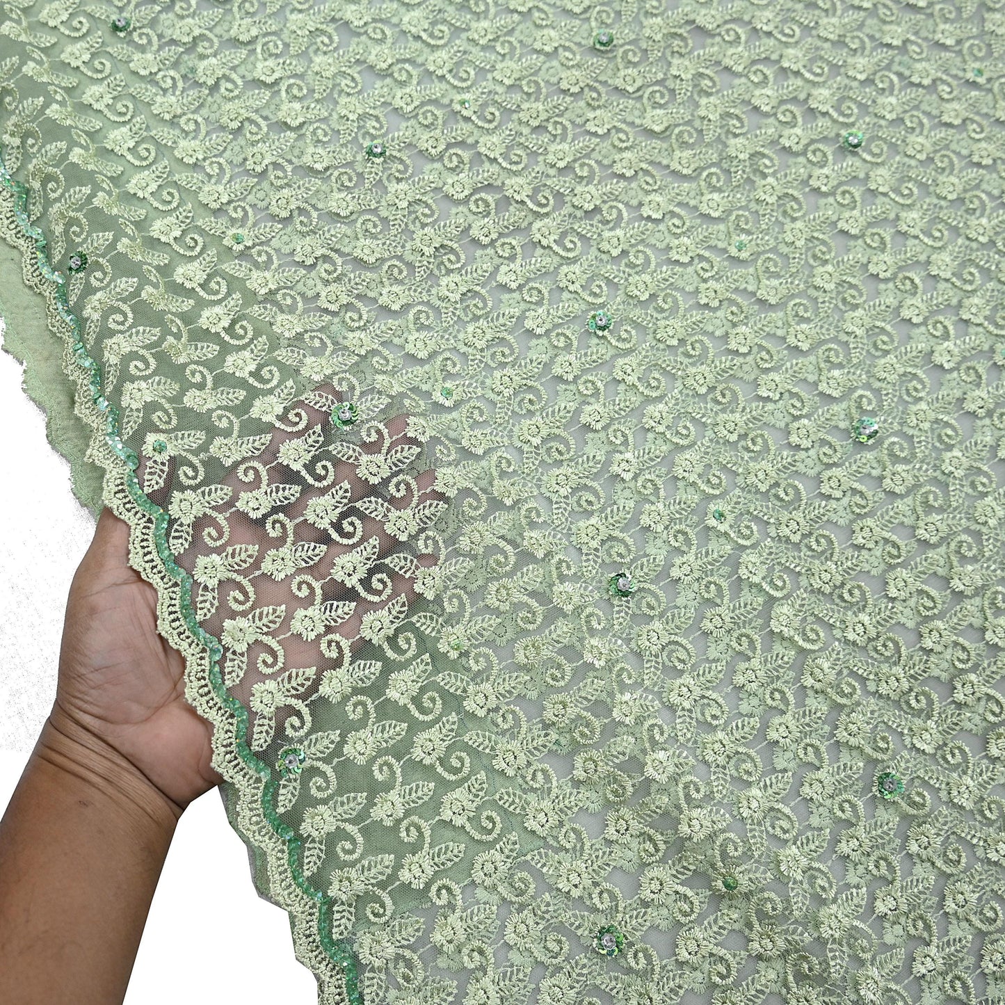 Indian Vintage Heavy Sari Green Net/Mesh Embroidered Sarees 5Yd Sewing Soft Floral Craft Fabric Dress making Crafting Bollywood sari