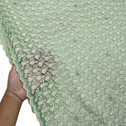 Indian Vintage Heavy Sari Green Net/Mesh Embroidered Sarees 5Yd Sewing Soft Floral Craft Fabric Dress making Crafting Bollywood sari