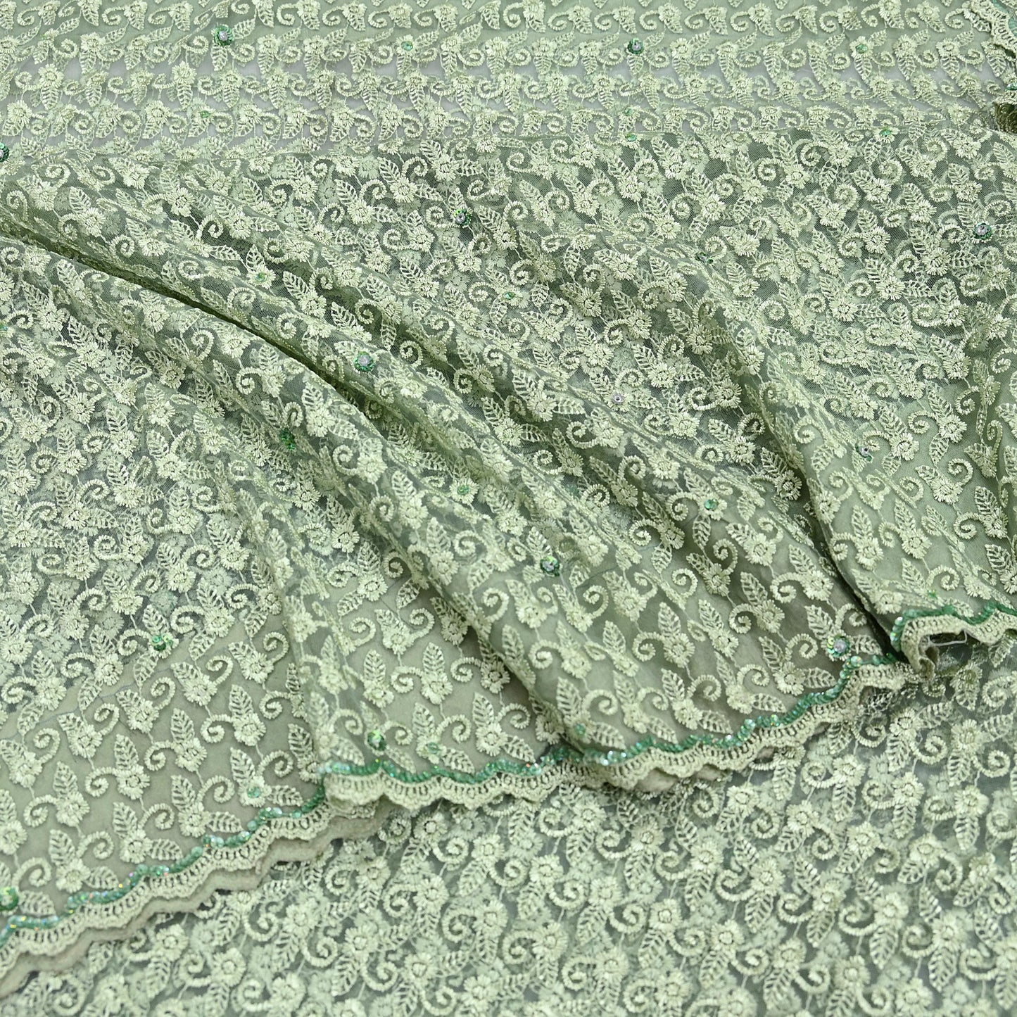 Indian Vintage Heavy Sari Green Net/Mesh Embroidered Sarees 5Yd Sewing Soft Floral Craft Fabric Dress making Crafting Bollywood sari