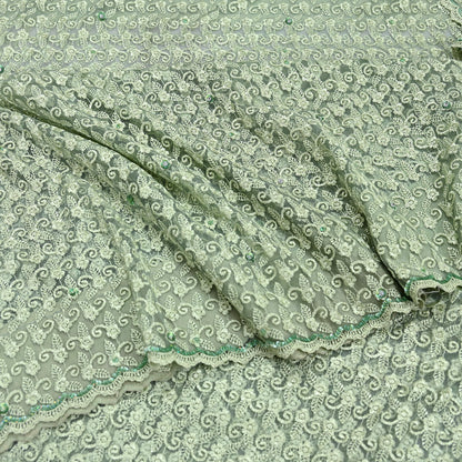 Indian Vintage Heavy Sari Green Net/Mesh Embroidered Sarees 5Yd Sewing Soft Floral Craft Fabric Dress making Crafting Bollywood sari