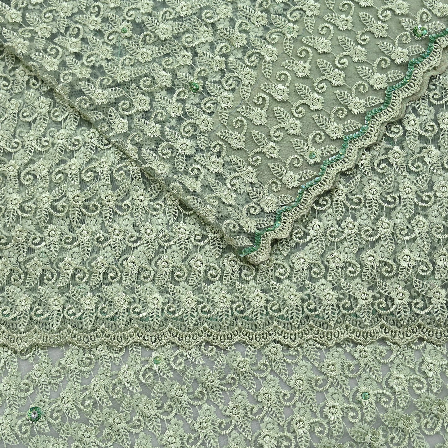 Indian Vintage Heavy Sari Green Net/Mesh Embroidered Sarees 5Yd Sewing Soft Floral Craft Fabric Dress making Crafting Bollywood sari